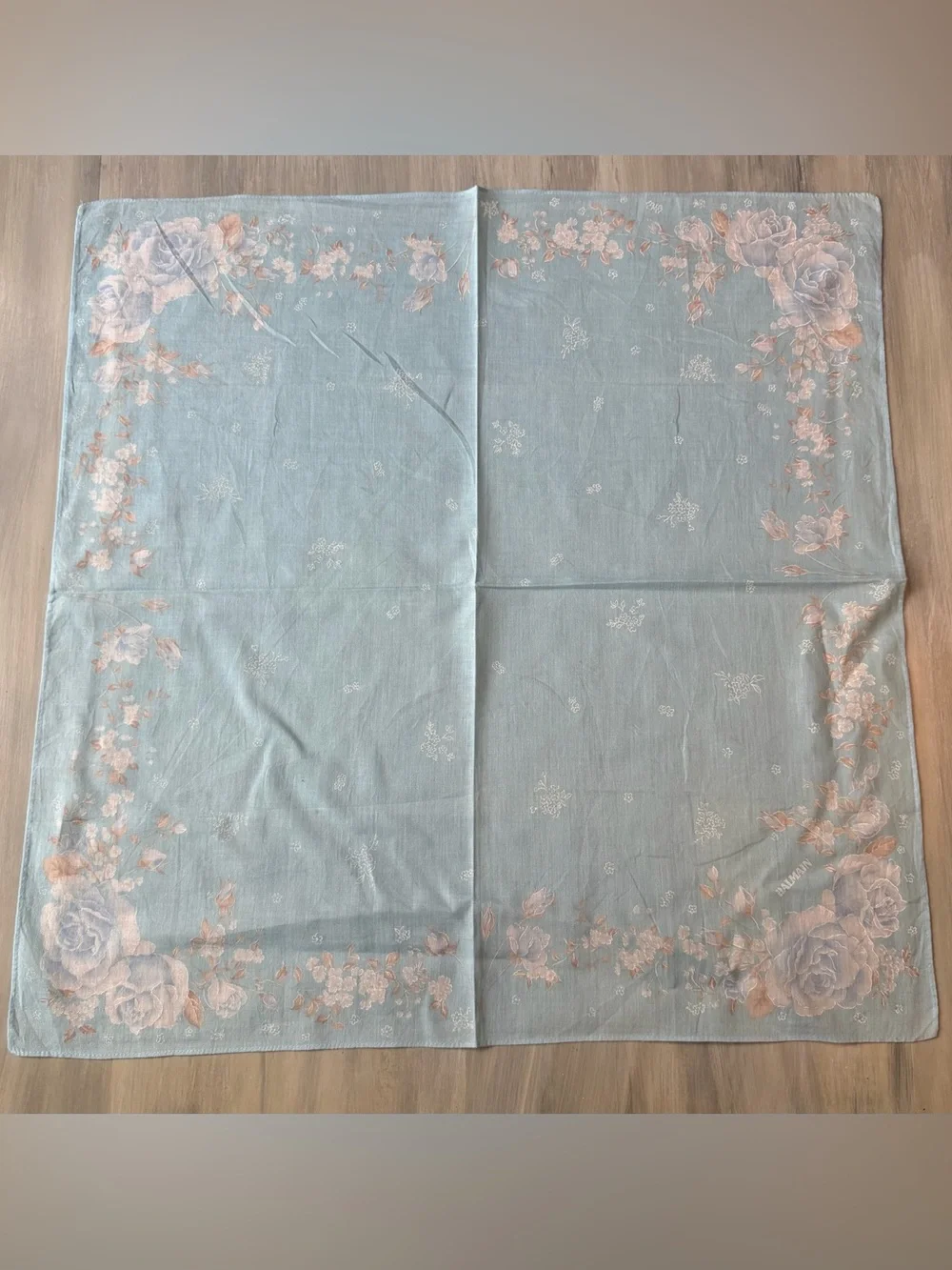 Pierre Balmain Paris handkerchief neckerchief bandana twillie pastel blue floral